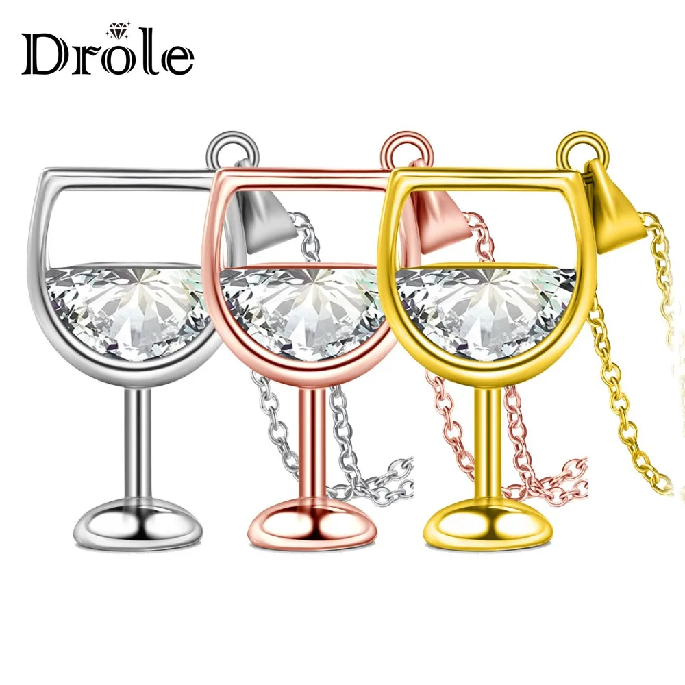 Женское колье с подвеской в форме бокала розовое золото серебро рождественский