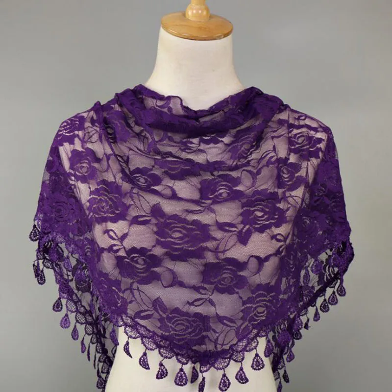 

2021 Spring Autumn Women Lace Scarf Lady's Headscarf Hollow Triangle Scarf Women Tassel Shawls And Scarves