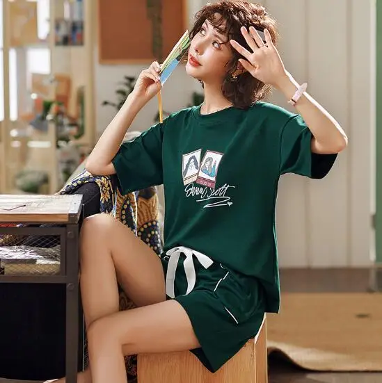 Женский пижамный комплект Fdfklak пижама с коротким рукавом и мультипликационным