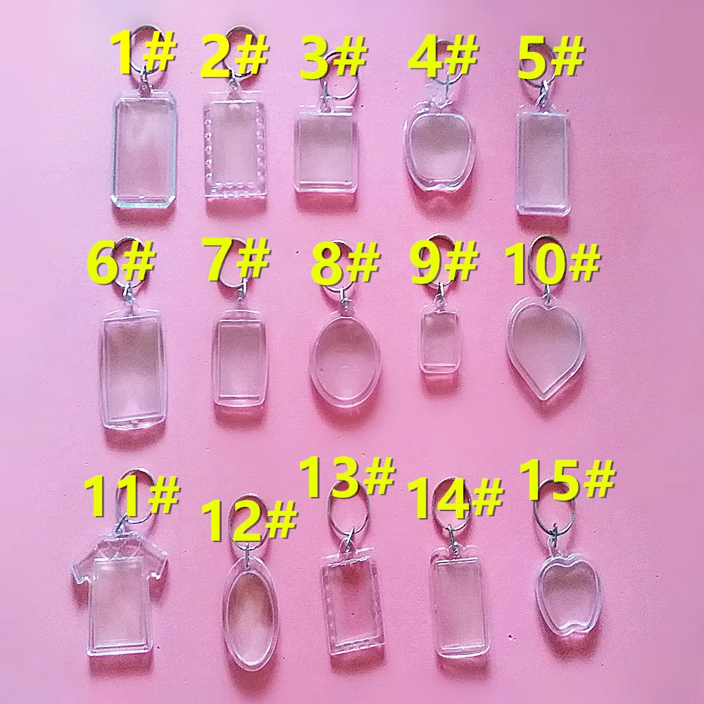 5pcs/lot Blank Acrylic Keychains Insert Photo plastic Keyrings Square Key Rectangle heart circular accessories | Украшения и