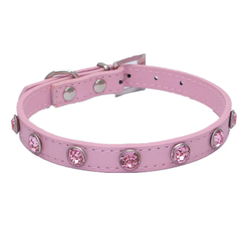 

Fashion Style Pu Leather Dog Collar Simple Cute Gem Decoration Necklace Small Dog Pet Collar Pets Accessories Pet Supplies