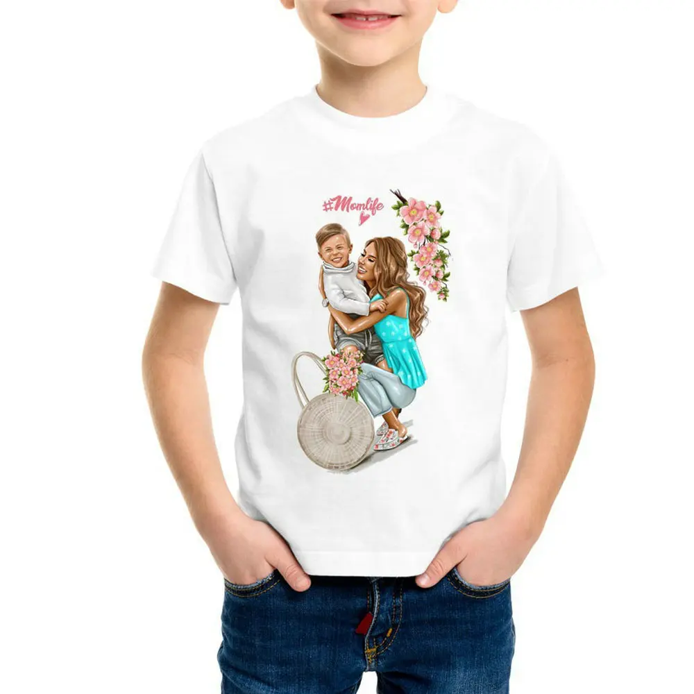 Одежда для мамы и сына дочки футболка с милым рисунком детская коротким рукавом