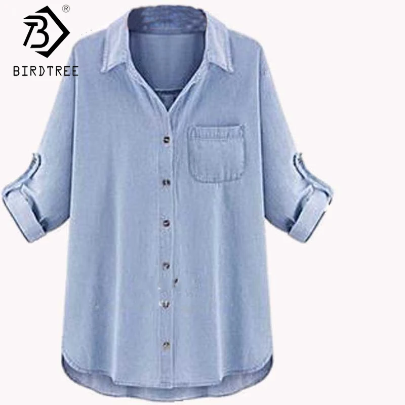 Размера плюс XXXXXL 5XL-XL женские джинсовые блузки 2019 женская блузка джинсы в стиле
