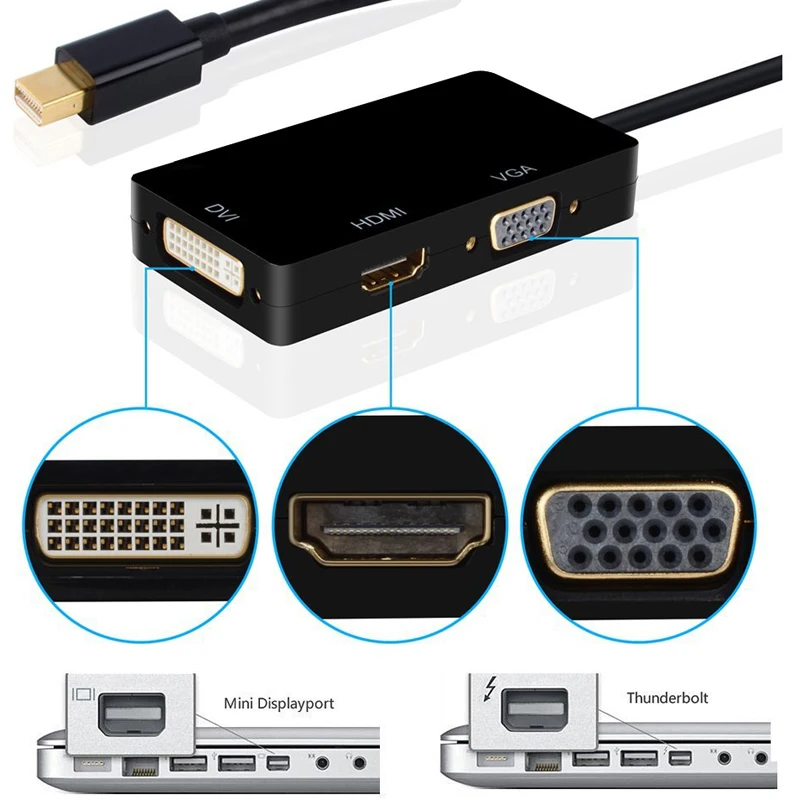 Mini Displayport DP Мужчина к DVI VGA HDMI Женский ТВ AV HDTV видео Кабель-Адаптер 3 In1 для Mac Macbook