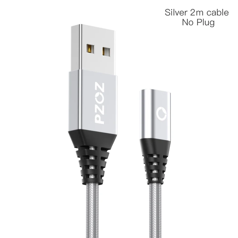 Магнитный кабель PZOZ 2M Type C Micro USB C для быстрой зарядки телефона Microusb Type-C, магнитное зарядное устройство usb c, зарядный Шнур для iphone xiaomi - Цвет: Silver 2M No plug