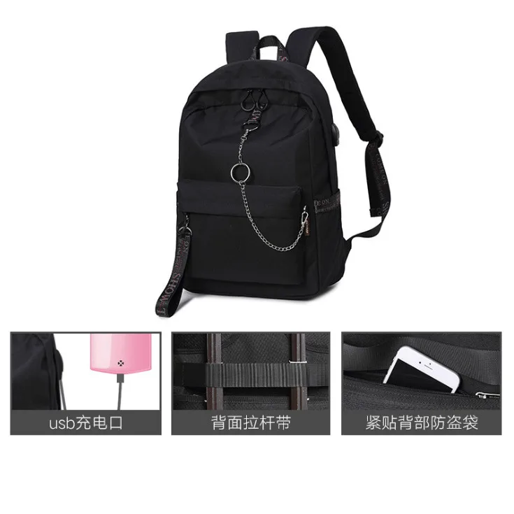Black USB Многофункциональный рюкзак унисекс однотонные школьные сумки Дорожная сумка студенческий рюкзак с USB зарядным устройством рюкзак сумка для ноутбука W-19-65-A - Цвет: Black USB
