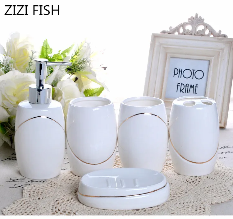 China five-piece Set ceramics Bathroom Accessories Soap Dispenser/Toothbrush Holder/Tumbler/Soap Dish Products gift | Дом и сад
