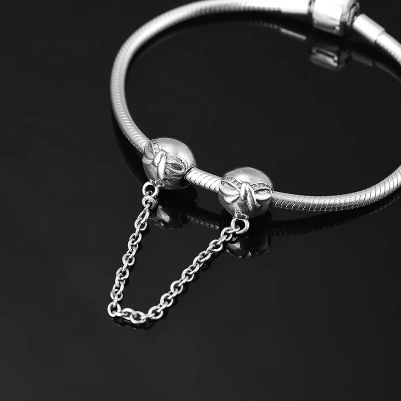 Горячая 925 пробы серебряный DIY Прекрасный Бант шаблон безопасности цепи бусины
