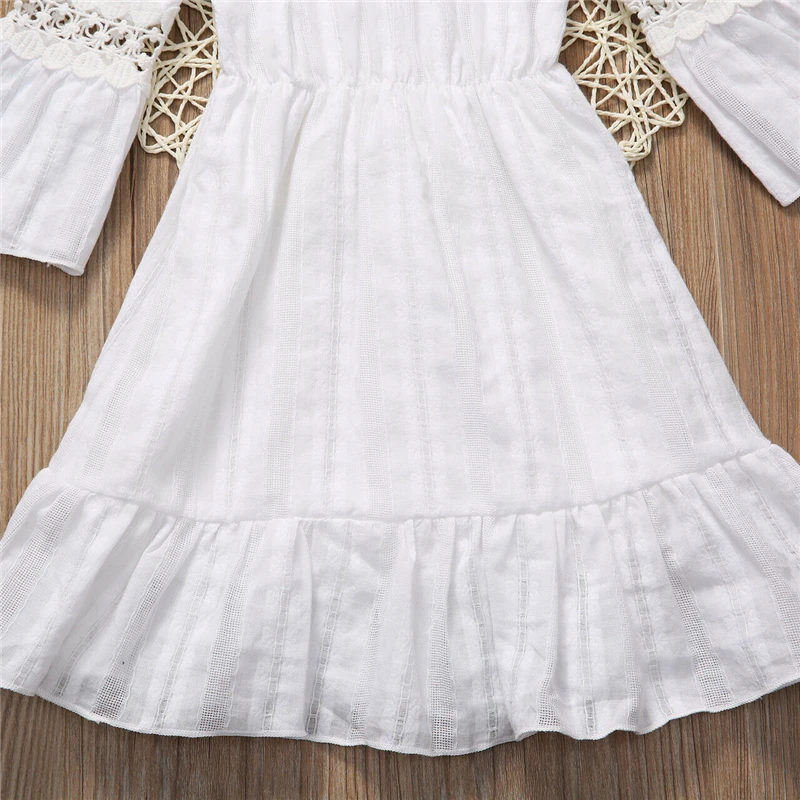 Toddler Kids Baby Girl Summer Dress Off Shoulder White Lace Princess Girls Flare Sleeve Children Clothes 2-7Y | Детская одежда и