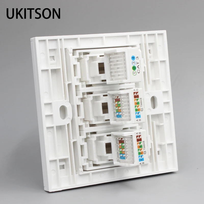CAT3 RJ11 розетка для телефона с двойным сетевым портом CAT5E RJ45 Lan настенная 86x86 мм