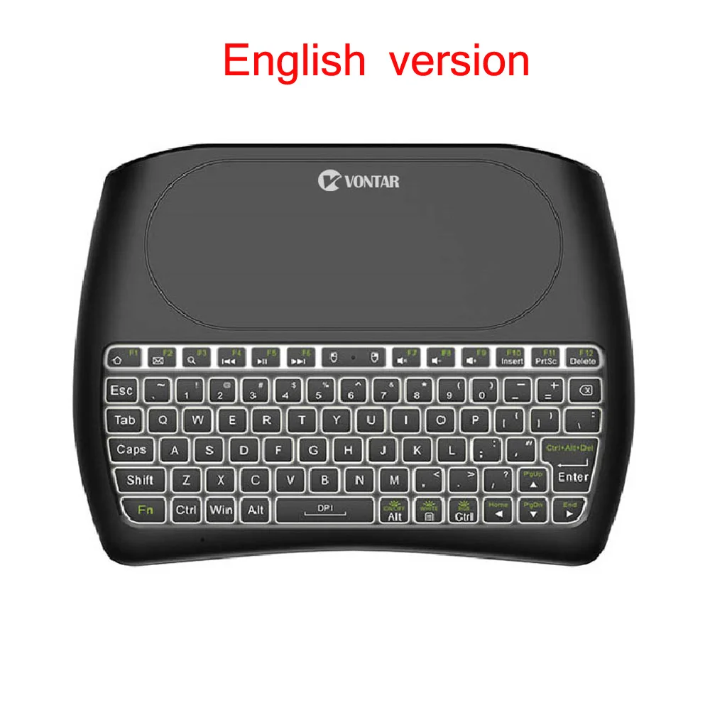 English version 2,4 ГГц Беспроводная мини клавиатура D8 pro 7 цветов с подсветкой i8 английская русская воздушная мышь сенсорная панель контроллер для Android tv Box PC - Цвет: English version