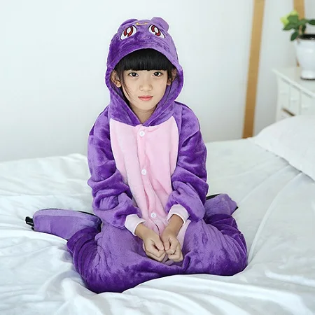 purple cat Детские пижамы с единорогом из мультфильма; зимние пижамы кигуруми для мальчиков и девочек; одежда для сна из кораллового флиса; теплый пижамный комплект - Цвет: purple cat