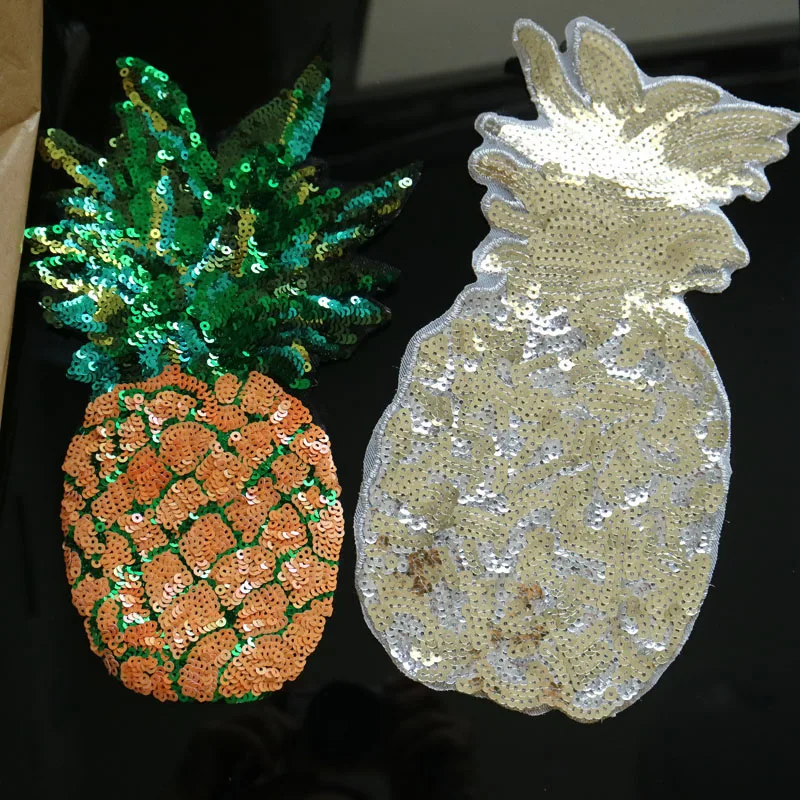 

1pc 16*26cm pineapple Handmade rhinestone beaded Patches for clothing Sequin embroidery patch sew on parch fruits applique