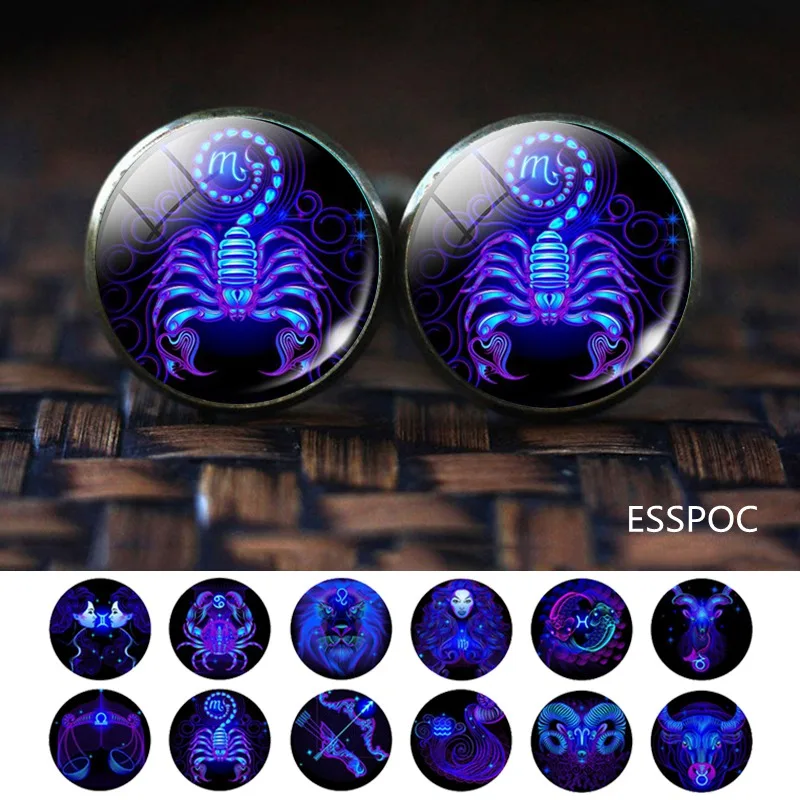 

12 Zodiac Sign Wedding Cufflinks for Men Alloy Suit Cufflinks Husband Father Cuff Links Birthday Gifts with Box