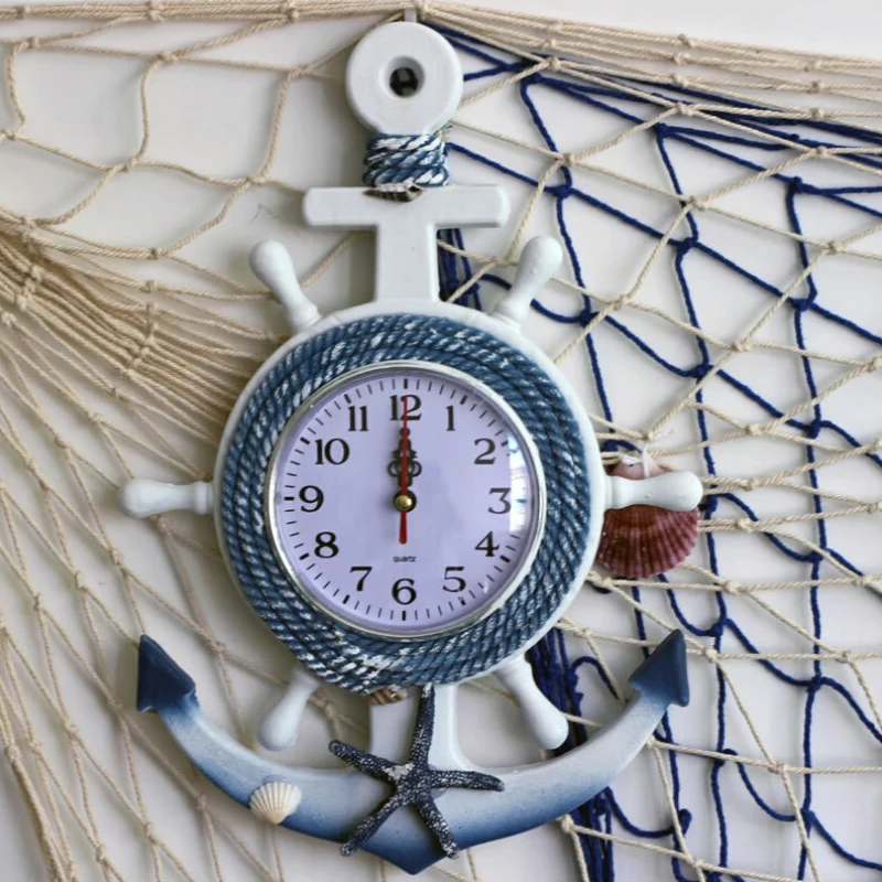 Настенные часы Средиземноморский якорь чайки деревянные домашние с кронштейном