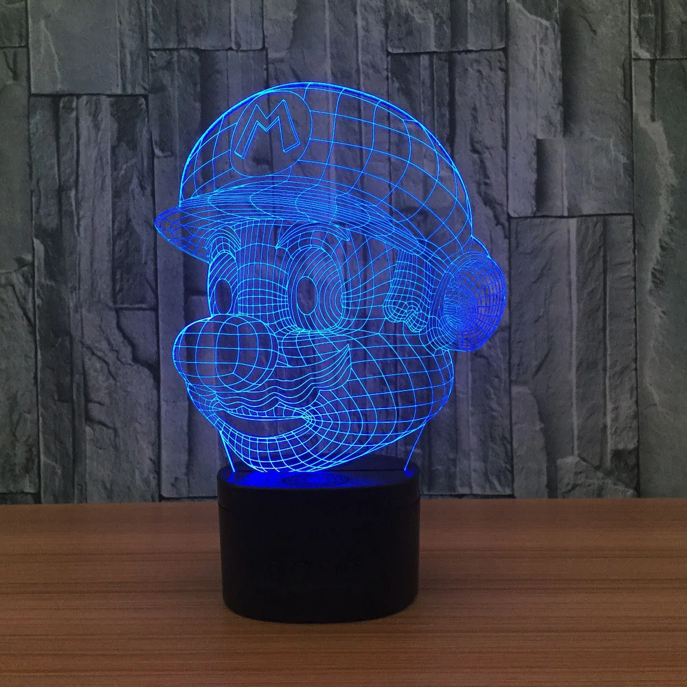 3D светодиодный Лампа накаливания Марио Ночная настольная лампа 7 цветов
