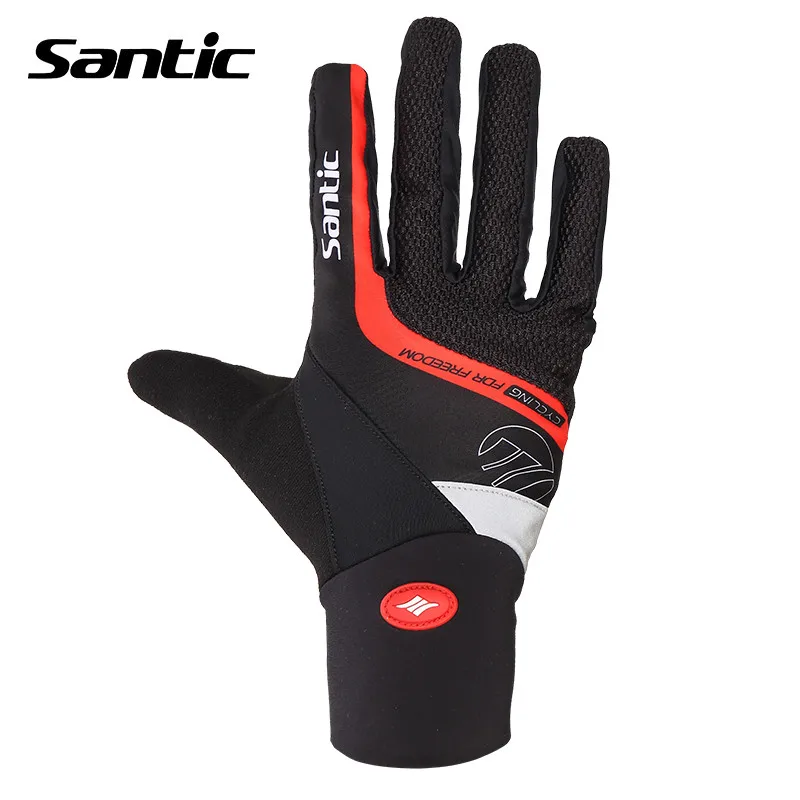 Черный Santic, подходит для 5-10 зимних мужских велосипедных перчаток, MTB, мужские дорожные перчатки, велосипедные перчатки на полный палец, C09046 - Цвет: Черный
