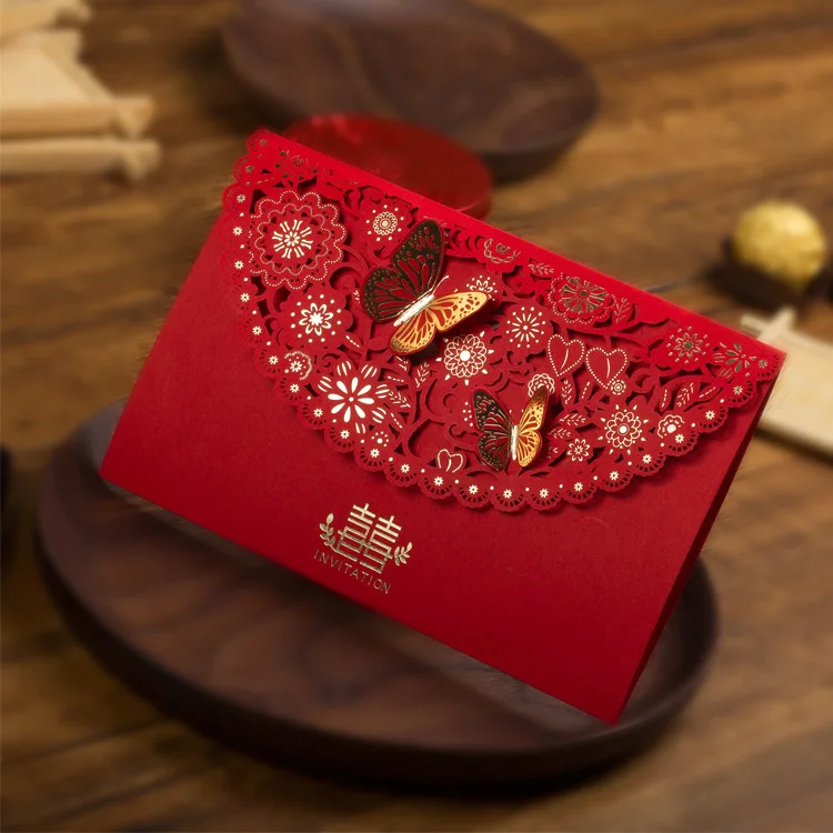 50 шт./лот Бабочка Свадебное приглашение горячего тиснения лазерная резка сладкий