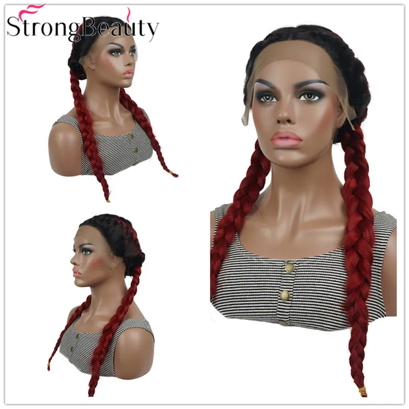 StrongBeauty синтетический кружевной передний Плетеный парик коричневые/красные