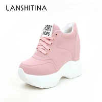 spring 12cm heels wedges breathable woman height increased shoes autumn women sneakers mesh casual platform trainers white shoes
