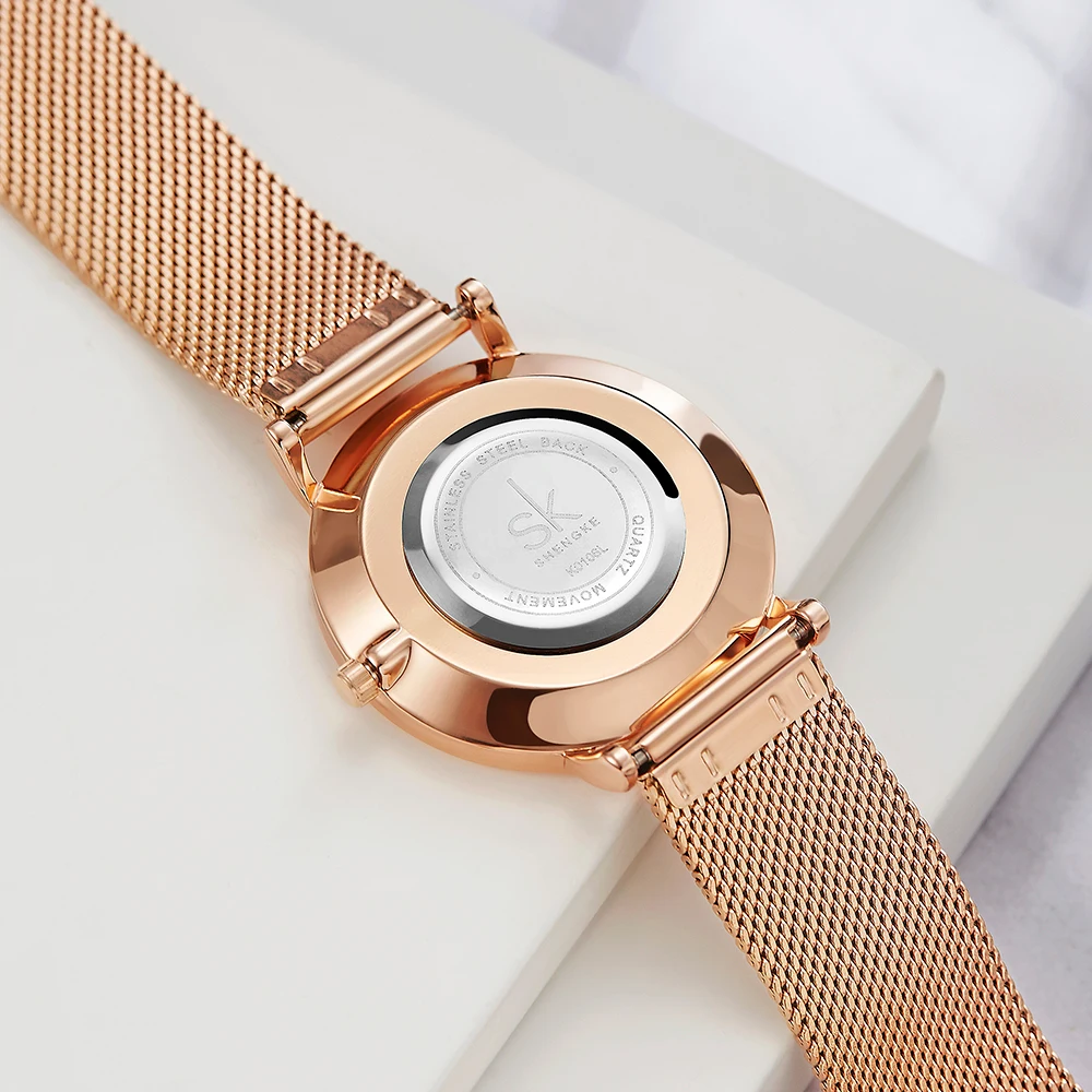 Shengke Rosegold Роскошные сетчатые женские часы с кристальным циферблатом Reloj Mujer