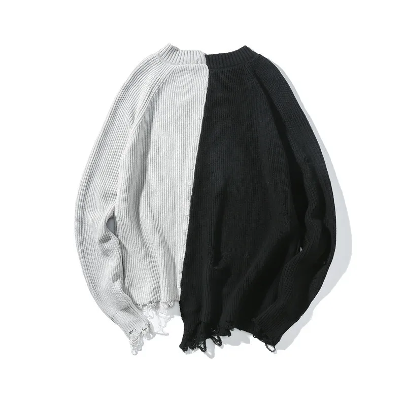 Вязаный свитер в стиле пэчворк с рваными дырами большого размера для мужчин и