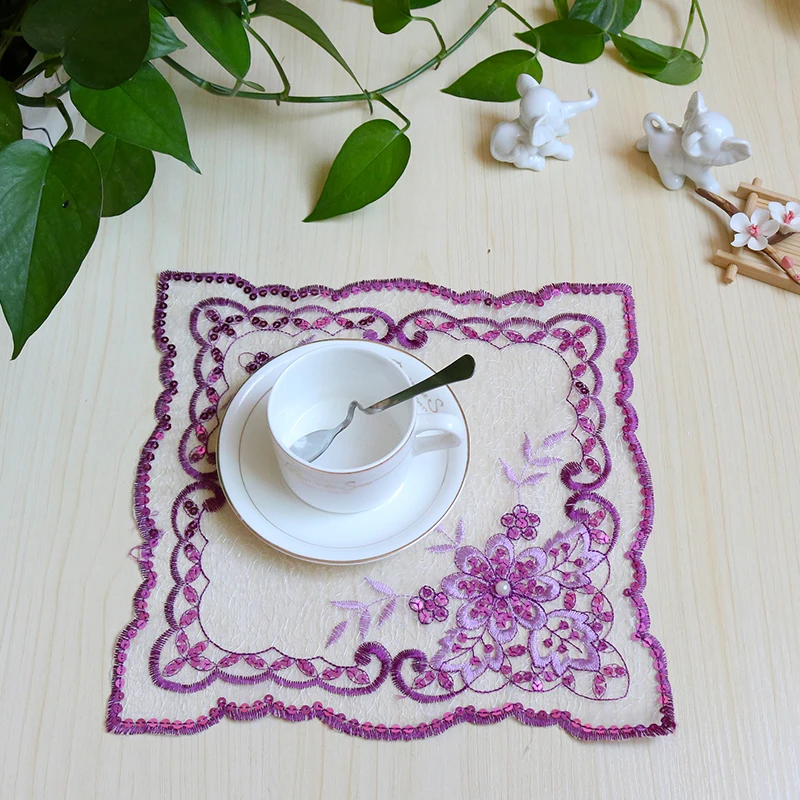 Современная кружевная вышивка с блестками коврик для стола салфетка кофе чашка