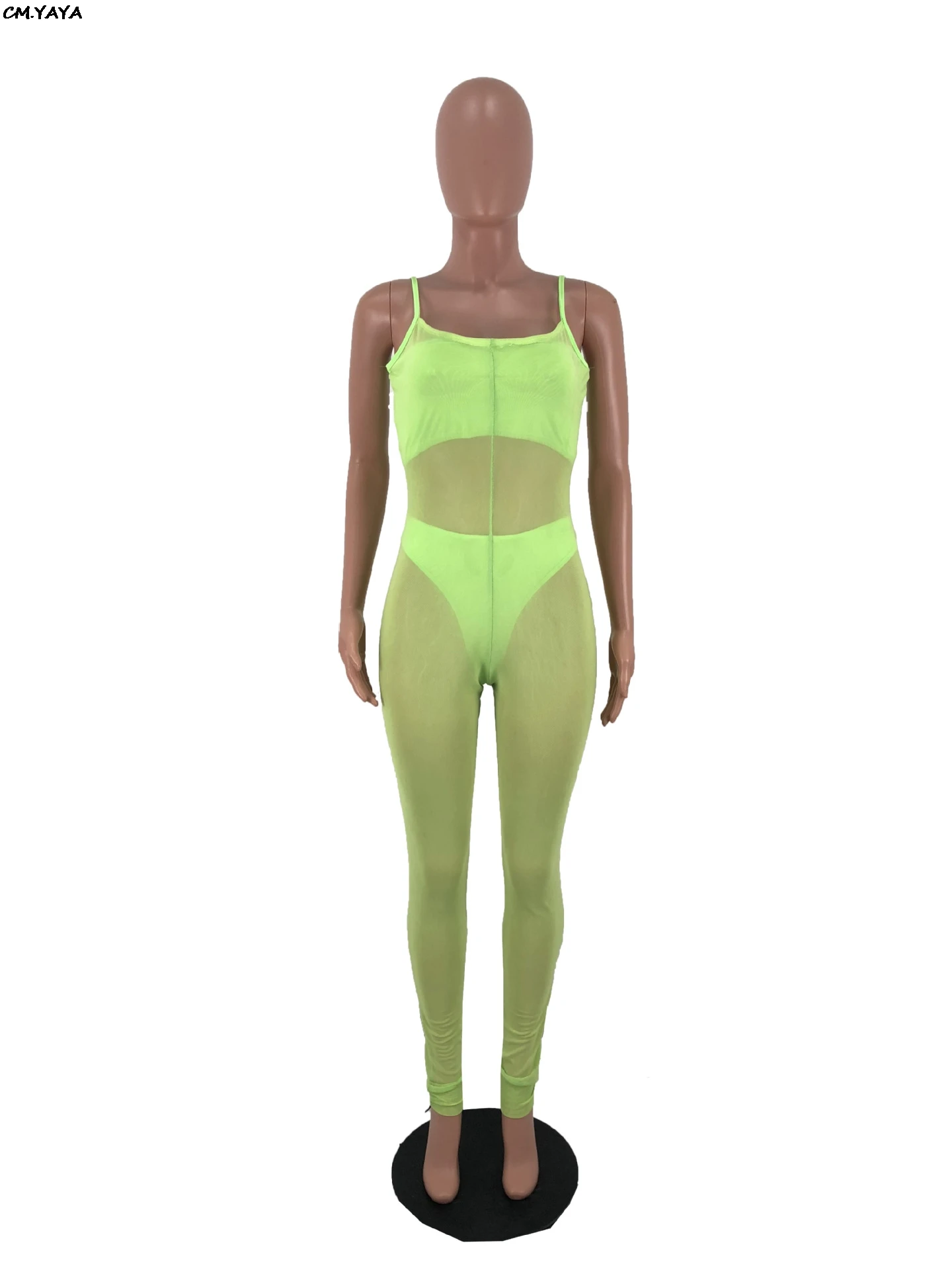 Женский сетчатый комбинезон на тонких бретельках сексуальный Облегающий без