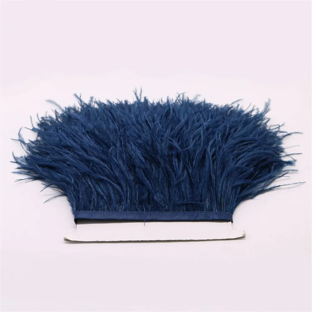 Navy blue Высокое качество 2 ярдов белой страусиной ленты, длина пера 10-15 см/DIY свадебное платье аксессуары AA8229 - Цвет: Navy blue