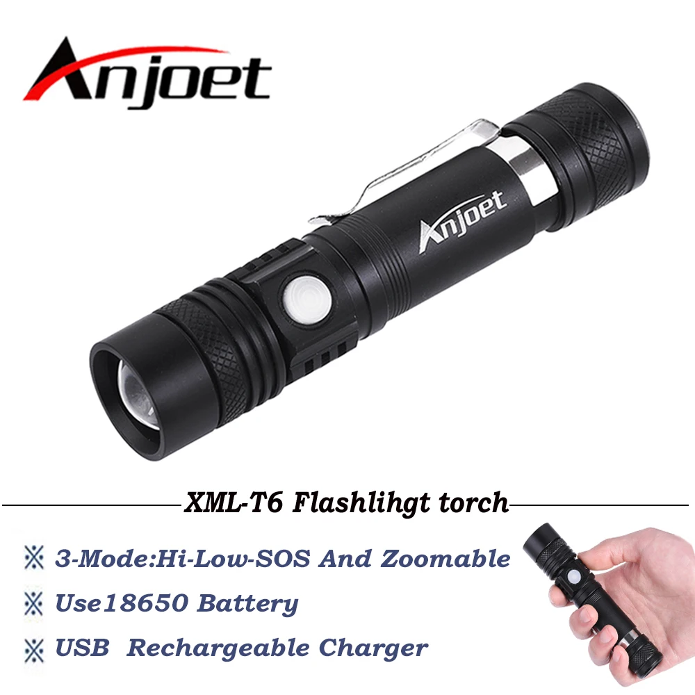 

Anjoet Mini 3800LM T6 LED Flashlight Spot Lamp IPX4 Waterproof High Power Portable 3 Models Zoomable Camp Equipment Torch lam