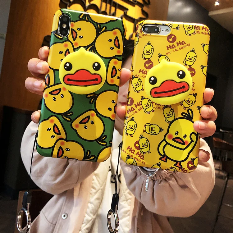 3pcs Sam S9plus yellow Duck Case Cute Soft cover For Samsung Galaxy S8 S8plus Note9 note8 Cartoon case + airbag stander+strap |