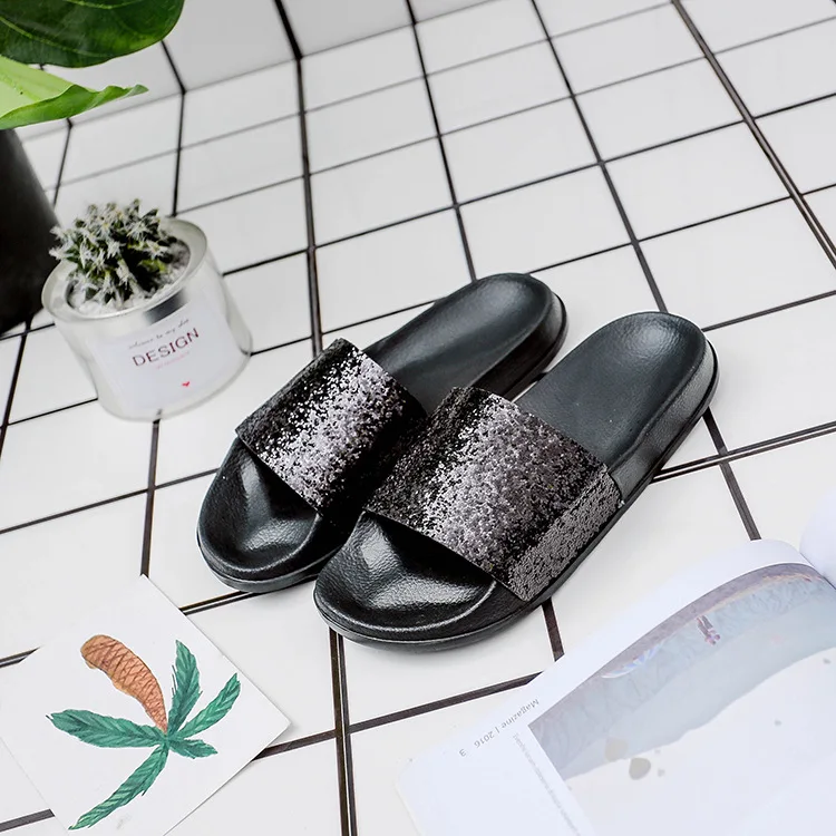 Marlong новый летний Женские Тапочки PU Bling слайды плоские мягкая подошва сандалии