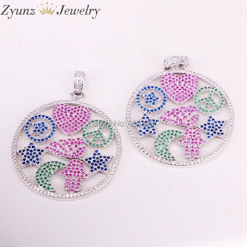 

5 Strands ZYZ314-3998 Fashion Jewelry Sparkling Hamsa Hand & Star & Moon Pave CZ Cubic Zirconia Womens Girls Pendant Necklaces