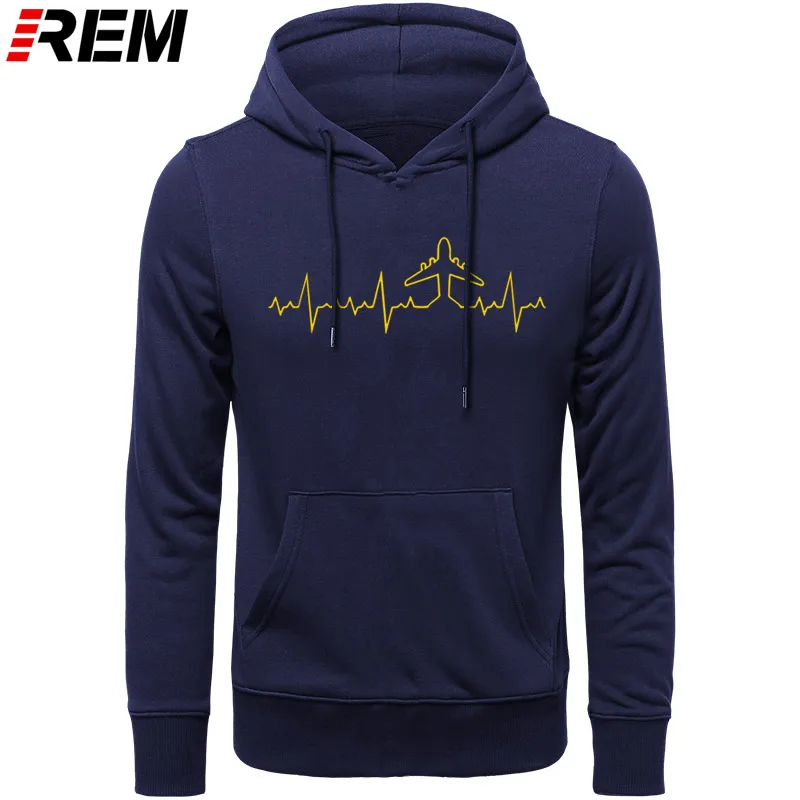 REM Heartbeat Пилот самолета забавные мужские толстовки с принтом длинный рукав хлопок Пилот самолета мужская одежда рубашки, толстовки, свитшоты - Цвет: NAVY YELLOW