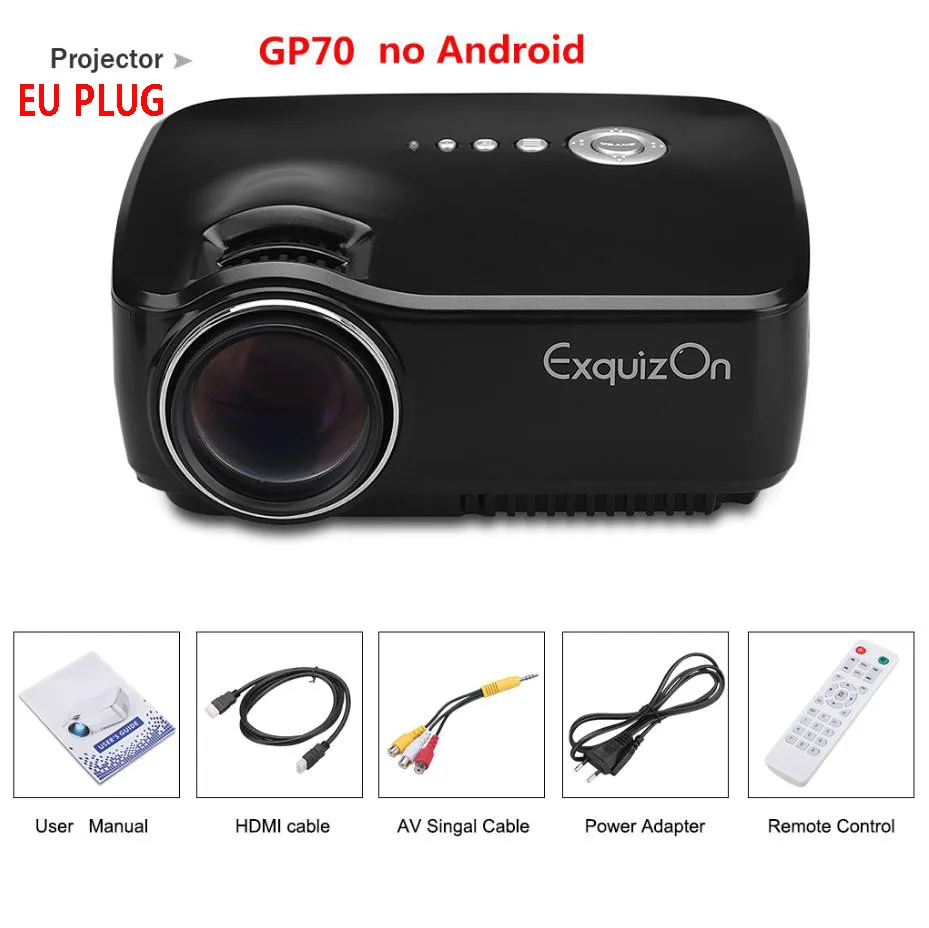 gp70 eu plug Exquizon GP70 проектор 1800 люмен 1080P проектор для домашнего кинотеатра с бесплатным HDMI(опционально Android 4,4 Bluetooth) PK AM01 - Цвет: gp70 eu plug