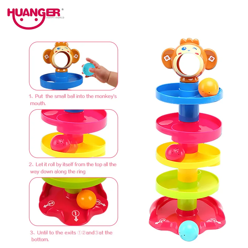 Huanger Baby Rolling Ball Bell Toys ворс башня пазл игрушки для детей погремушки кольцо от 0 до 24