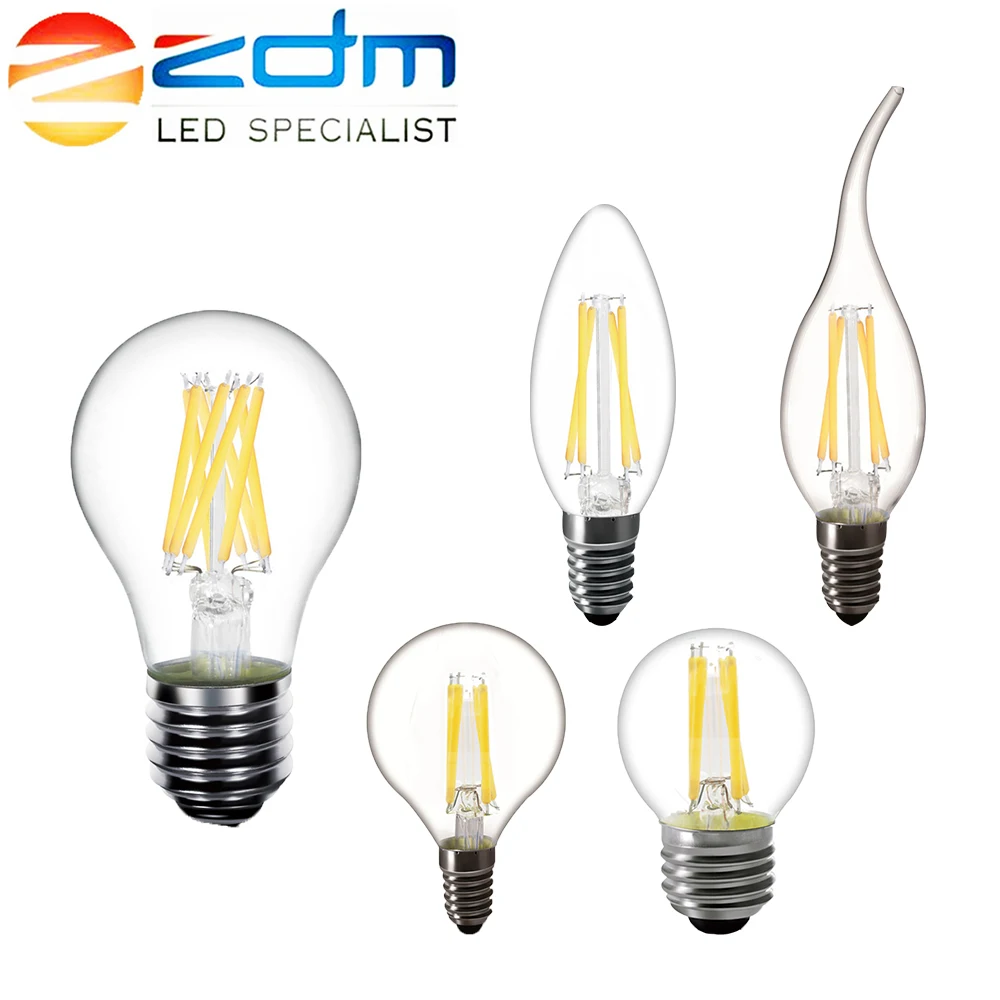 ZDM светодиодный светильник E14 E27 Лампа накаливания Bulbs2W 4 Вт 6 винтажная лампа