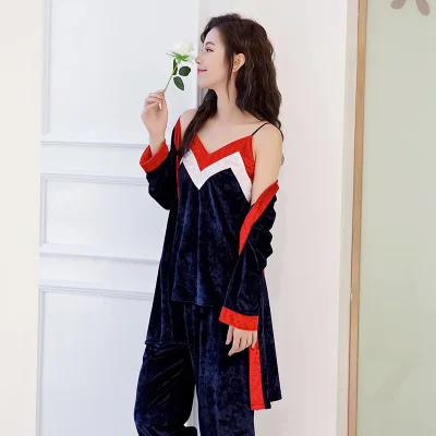 Роскошный женский бархатный пижамный комплект сексуальный осенне зимний топ +