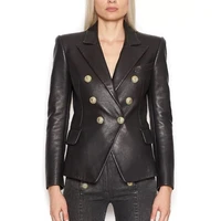 high street newest baroque fashion 2021 designer blazer jacket womens lion metal buttons faux leather blazer outer coat