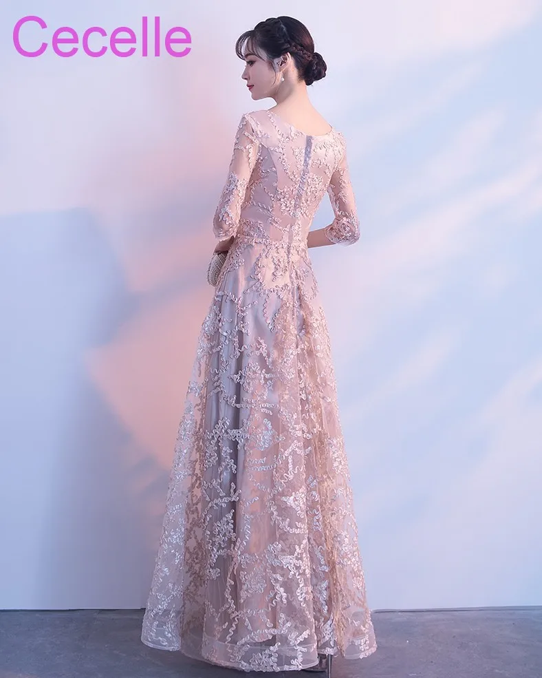 Винтаж Бледно розовый кружева Длинные Скромные платья невесты с Половина рукава