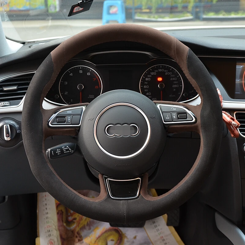 Блестящие пшеницы черная замша чехол рулевого колеса автомобиля для Audi A1 8X A3 8V