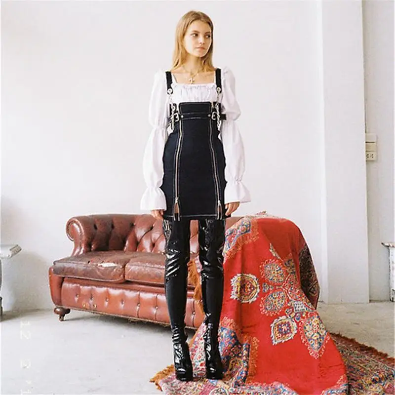 MISS M Harajuku винтажное ретро черное в стиле панк с металлической цепочкой платье для