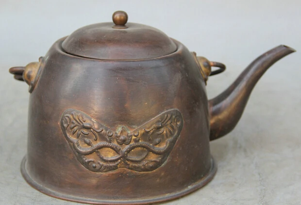 524 8 &quotпомеченный Китайский Бронзовый портативный чайник с головой зверя для