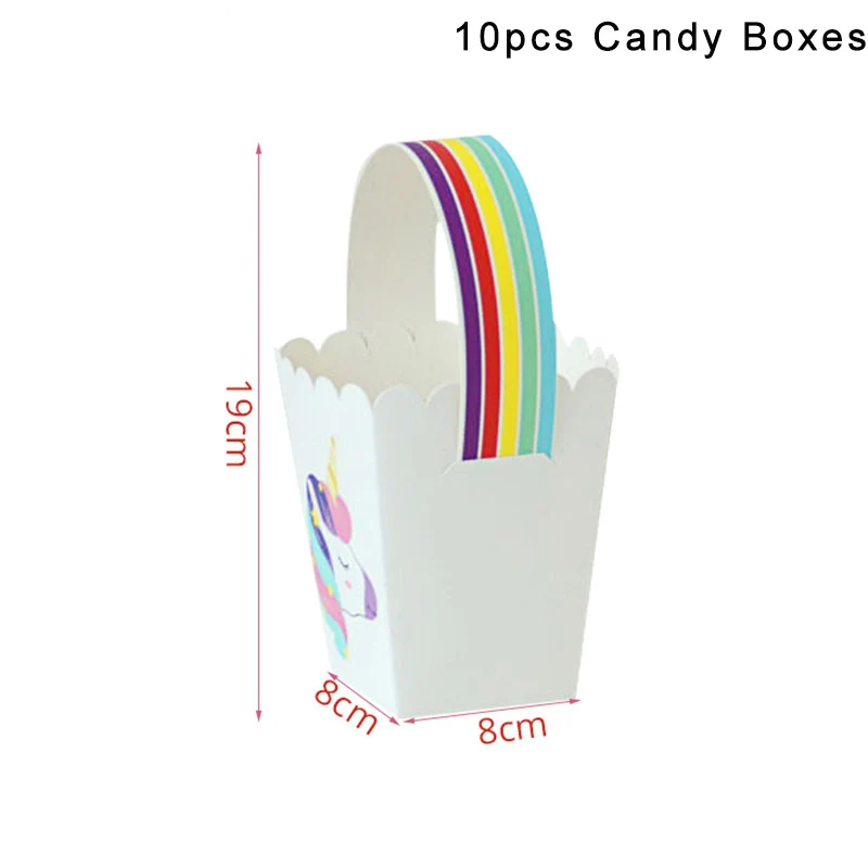 10pcs popcorn box 1 комплект День рождения украшение в виде радужного единорога 3-х уровневая Бумага подставка для свадебного торта Baby Shower Единорог вечерние держатель Подставка для кексов расходные материалы - Цвет: 10pcs popcorn box