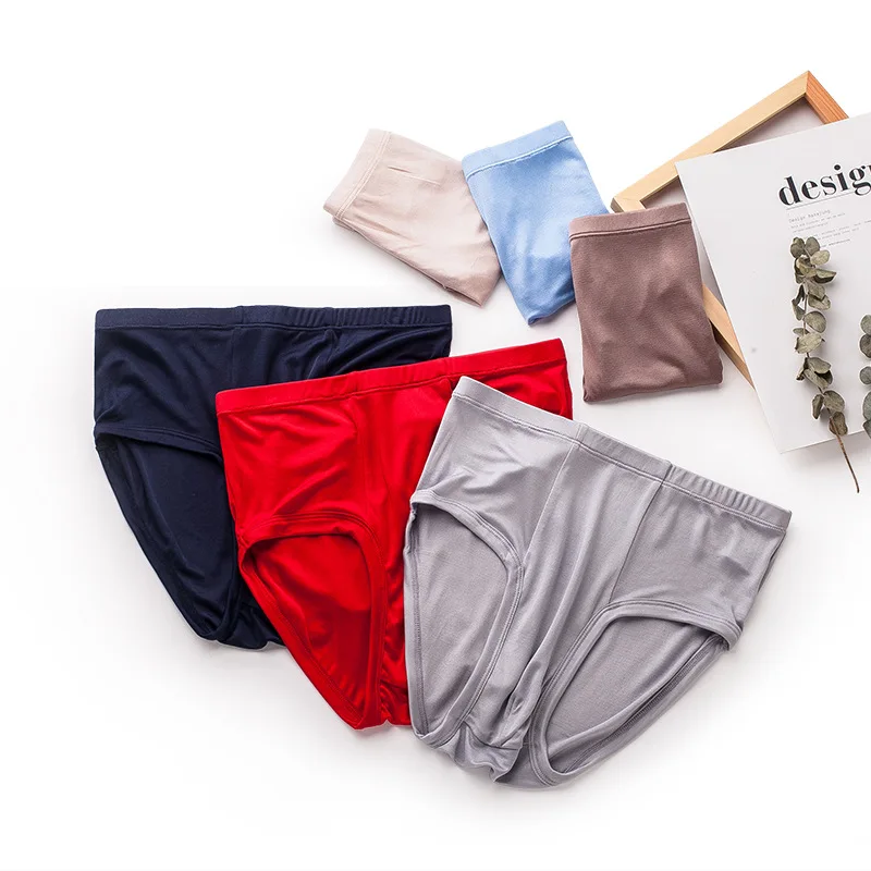 

High quality Natural Silk Mens Briefs Healthy Solid Mid-waist Panties Soft Lingerie Calcinha Briefs Underwear Calzoncillos