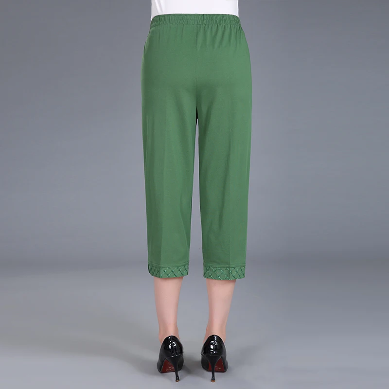 Новые женские брюки летние тонкие до икры хлопковые эластичные с карманами и
