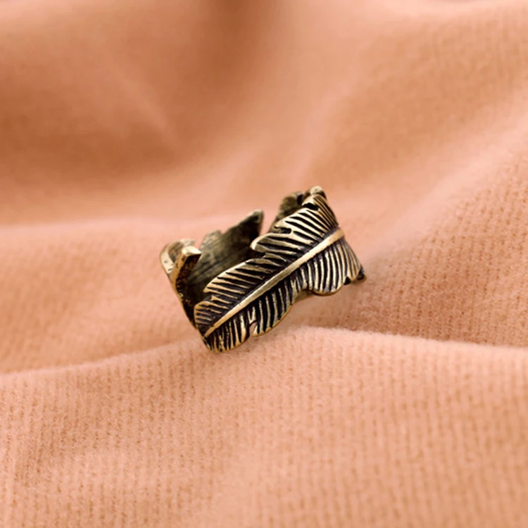 Новое поступление антикварное женское мужское кольцо с листьями и перьями