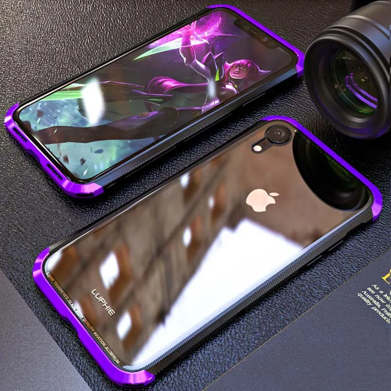 Стильный металлический чехол для Apple iphone XS MAX XR Алюминий металлический каркас 9 H прозрачный Стекло задняя крышка для iphone XS MAX XR Капа