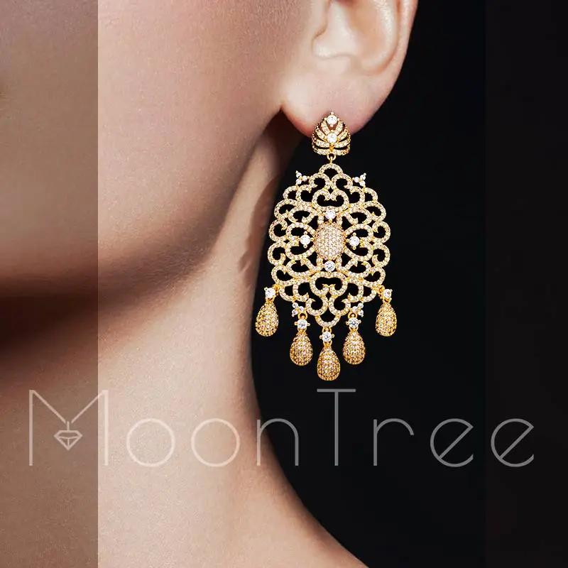

MoonTree Luxury Especially Geometry Tassel Drop Cubic Zirconia Copper Engagement Earrings Jewelry Party Gift For Women