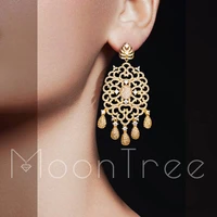 moontree luxury especially geometry tassel drop cubic zirconia copper engagement earrings jewelry party gift for women